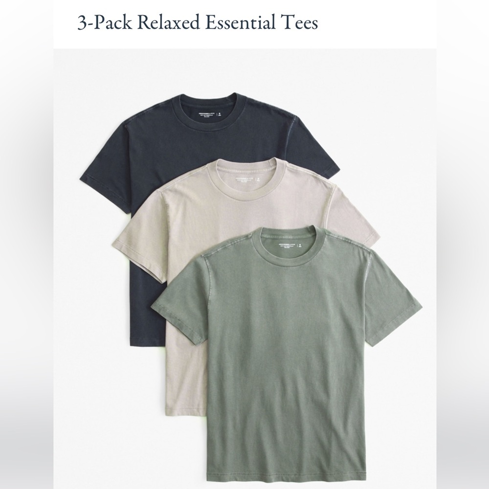 NWT Abercrombie 3-pack Essebtial Men’s Tees - Green Multicolor